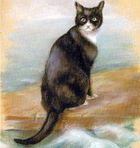 Painting of the legendary Unsinkable Sam, the tabby cat who survived the inhumanity of World War Two.